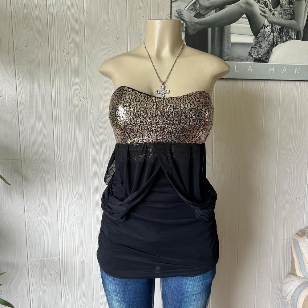 2009 Mcbling Jersey shore summer gold sweetheart neckline tube top 🍰🍦🖤🎚️